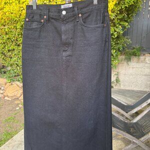 AGolde black denim long skirt with raw distressed hem